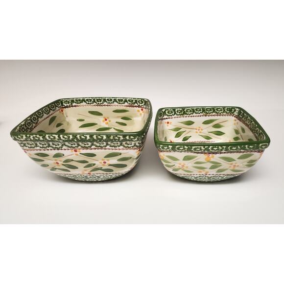 Temptations Green Old World Ceramic Nesting Mixing Bowls 2PC - Picture 1 of 5